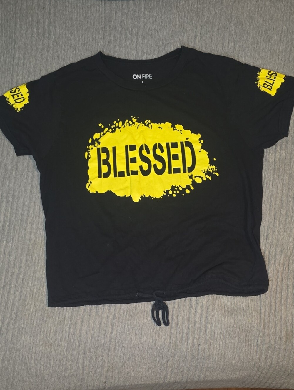 On Fire Black Short-Sleeve Tee with Yellow 'BLESSED' Graphic